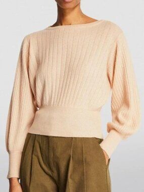 CRUSH 100% cashmere pullover sweater top pink nude boat neck sleeve LARGE Sz 3